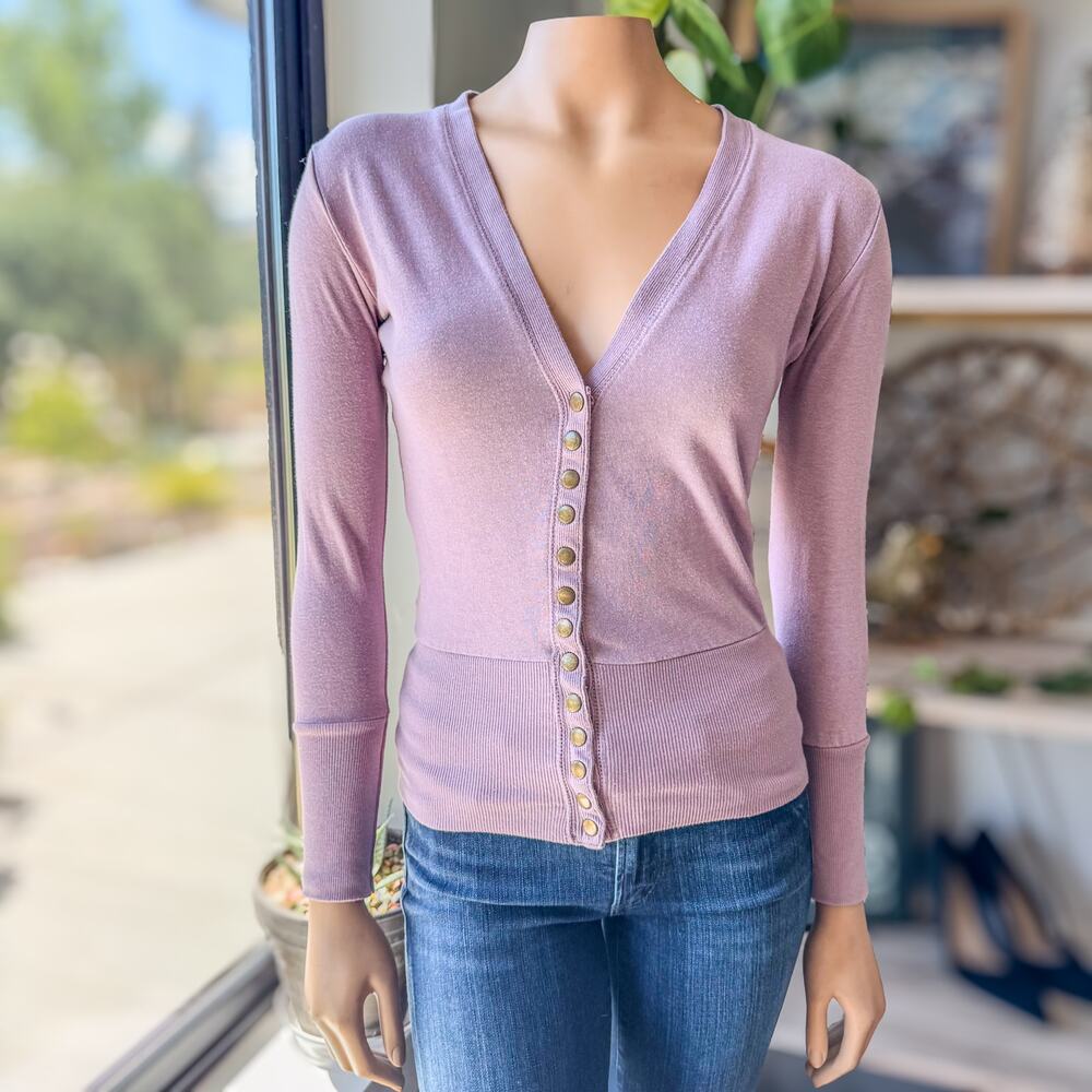 Color Story, Slim-Fit Snap Button Lavender Cardigan, Long Sleeve, Women’s Small